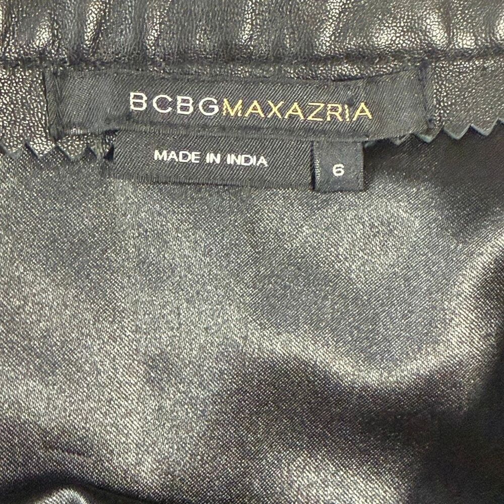 BCBGMAXAZRIA Black 100% Leather Paneled Flare Midi Skirt Women’s Size 6 - Picture 8 of 11